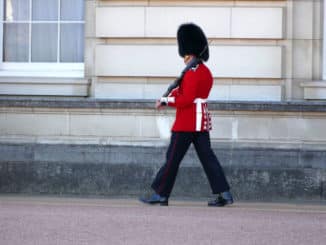 Buckingham Palace Wache mit Fellmütze verzieht keine Miene 🥇