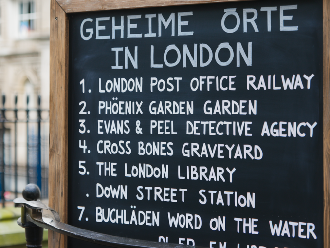 Geheime Orte in London Tafel